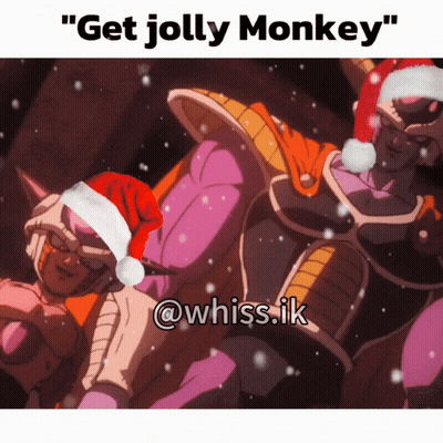 A Picture Of A Group Of Monkeys Wearing Santa Hats With The Caption Get Jolly Monkey GIF