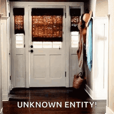 a picture of a hallway with a white door and the words `` unknown entity '' above it .