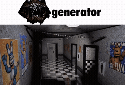 A Picture Of A Hallway With Posters On The Wall And The Word Generator On The Bottom GIF
