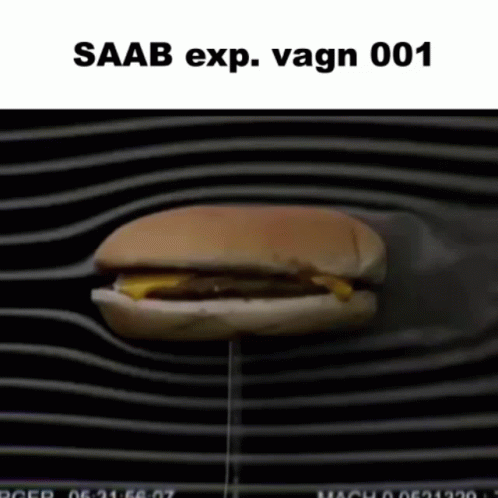 A Picture Of A Hamburger With The Words Saab Exp. Vagn 001 On The Bottom GIF