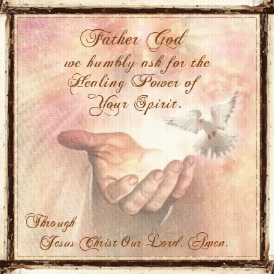 A Picture Of A Hand Holding A Dove With The Words Father God We Humbly Ask For The Healing Power Of Your Spirit Written  GIF
