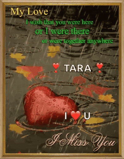 A Picture Of A Heart In A Puddle With The Words " Tara I Miss You " GIF