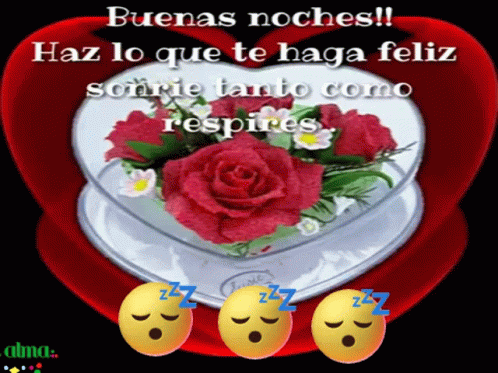 A Picture Of A Heart With Flowers And Smiley Faces Sleeping GIF