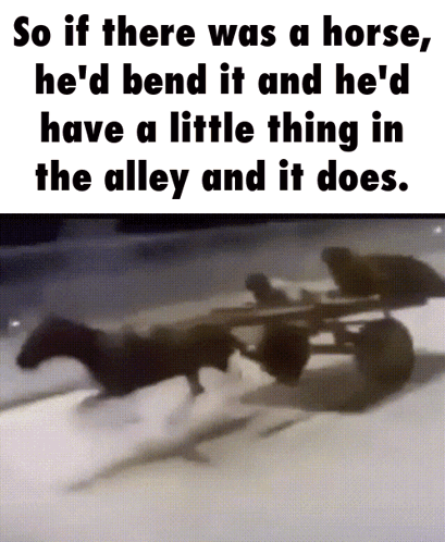 A Picture Of A Horse Pulling A Cart With The Caption So If There Was A Horse He 'D Bend It GIF