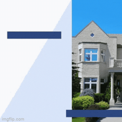 A Picture Of A House With A Blue Stripe On The Right Side GIF