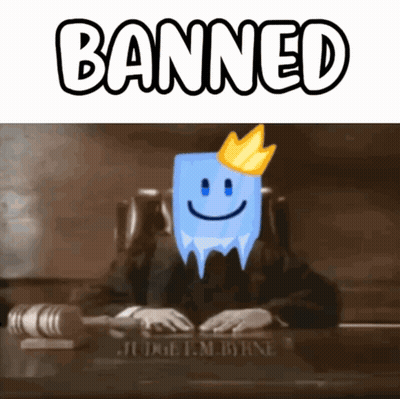 A Picture Of A Judge With A Smiley Face On His Face And The Words Banned Above Him GIF
