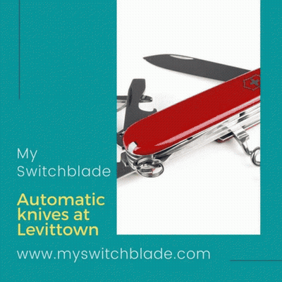 A Picture Of A Knife With The Words My Switchblade Automatic Knives At Levittown Www.myswitchblade.com At The Bottom GIF