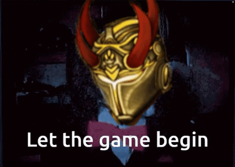 A Picture Of A Knight 'S Helmet With Horns And The Words Let The Game Begin Below It GIF