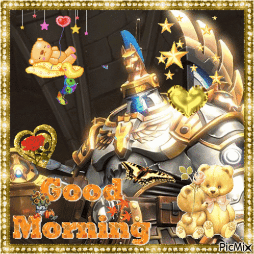 a picture of a knight with the words good morning
