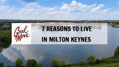A Picture Of A Lake With The Words " 7 Reasons To Live In Milton Keynes " On It GIF