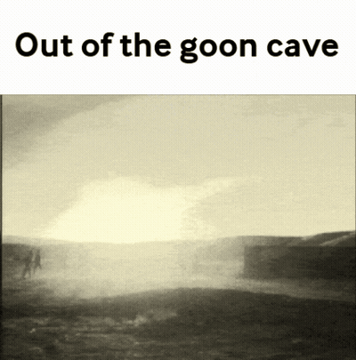 A Picture Of A Landscape With The Words Out Of The Goon Cave GIF