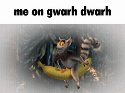 A Picture Of A Lemur On A Banana With The Words Me On Gwarh Dwarf Below It GIF