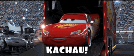 A Picture Of A Lightning Mcqueen Car With The Words Kachau Below It GIF