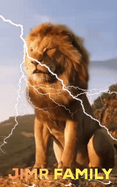 A Picture Of A Lion With Lightning Behind It And The Name Jimr Family GIF