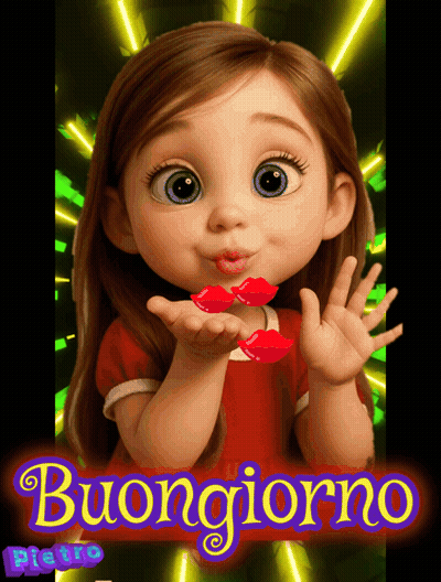 A Picture Of A Little Girl Blowing A Kiss With The Words Buongiorno Beneath Her GIF