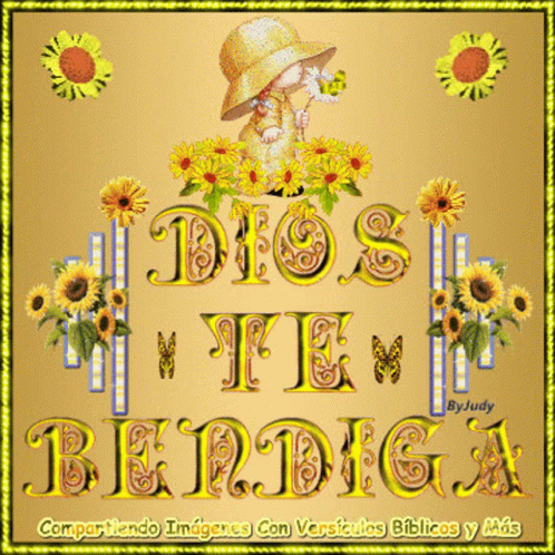 A Picture Of A Little Girl Holding A Flower With The Words Dios Y Te M Bendiga GIF