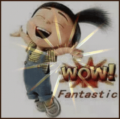 A Picture Of A Little Girl Laughing With The Words Wow Fantastic Below Her GIF