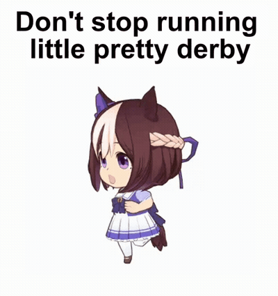 A Picture Of A Little Girl With The Words " Do N't Stop Running Little Pretty Derby " On The Bottom GIF