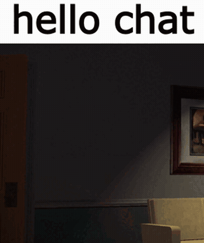 A Picture Of A Living Room With The Words Hello Chat Written Above It GIF