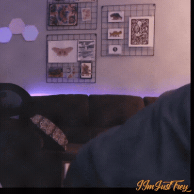 A Picture Of A Living Room With The Words I 'M Just Frey At The Top GIF