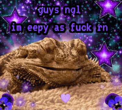 A Picture Of A Lizard With The Words " Guys Ngl Im Eepy As Fuck Rn " GIF