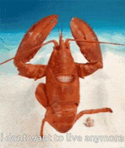A Picture Of A Lobster With The Words I Dont Want To Live Anymore Below It GIF