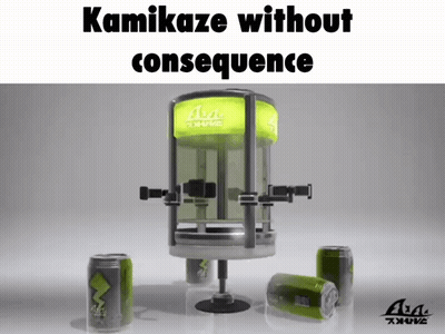 A Picture Of A Machine That Says Kamikaze Without Consequence GIF
