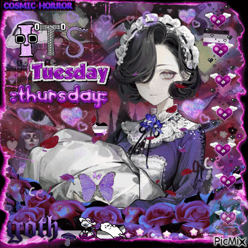 A Picture Of A Maid Holding A Baby With The Date Tuesday Thursday On It GIF