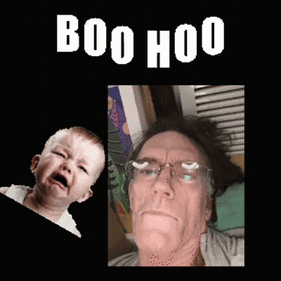 A Picture Of A Man And A Baby With The Words Boo Hoo On The Top GIF