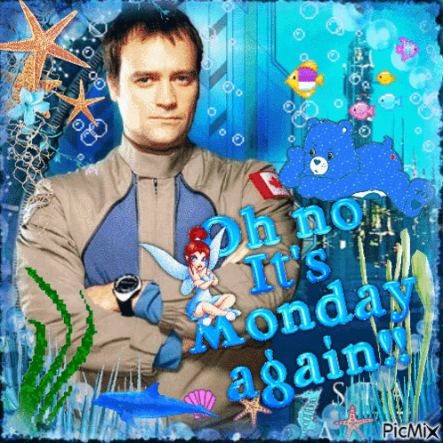 A Picture Of A Man And A Fairy With The Words Oh No It 'S Monday Again GIF