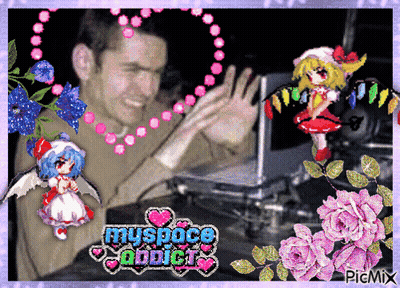 A Picture Of A Man And A Girl With The Words Myspace Addict GIF