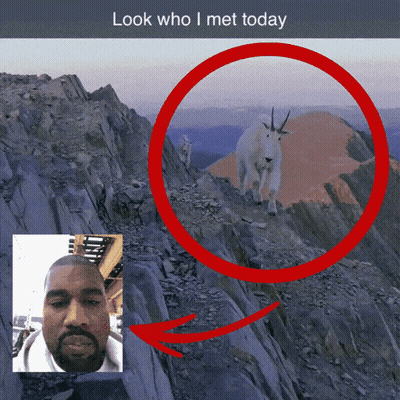 A Picture Of A Man And A Goat On A Mountain With The Caption Look Who I Met Today GIF