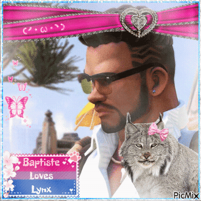A Picture Of A Man And A Lynx With Baptiste Loves Lynx On The Bottom GIF