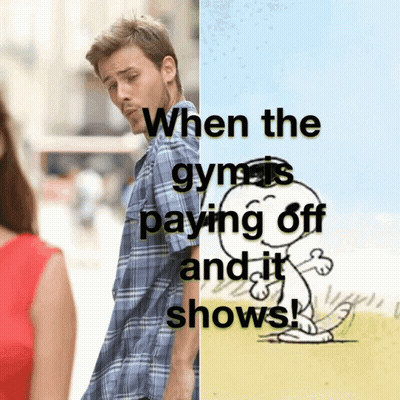 A Picture Of A Man And A Picture Of Snoopy That Says When The Gym Is Paying Off And It Shows GIF