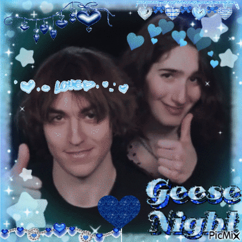 A Picture Of A Man And A Woman Giving A Thumbs Up With The Words Geese Night On The Bottom Right GIF