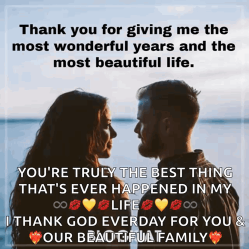 A Picture Of A Man And A Woman Looking At Each Other With A Message That Says Thank You GIF