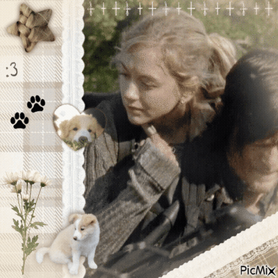 A Picture Of A Man And A Woman With A Picture Of A Puppy In The Corner And The Words Picmix At The Bottom GIF