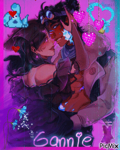 A Picture Of A Man And A Woman With The Name Gannie On The Bottom Right GIF