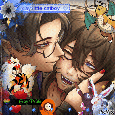 A Picture Of A Man And A Woman With The Words Gay Little Catboy On The Bottom GIF