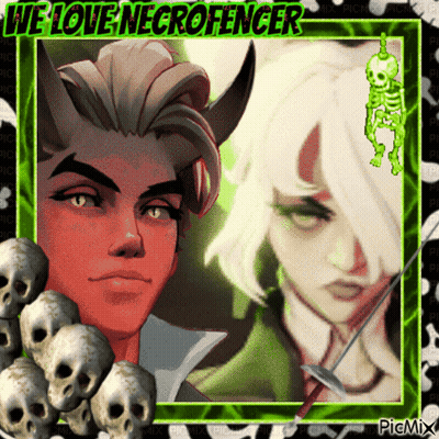 A Picture Of A Man And A Woman With The Words We Love Necrofencer On Top GIF