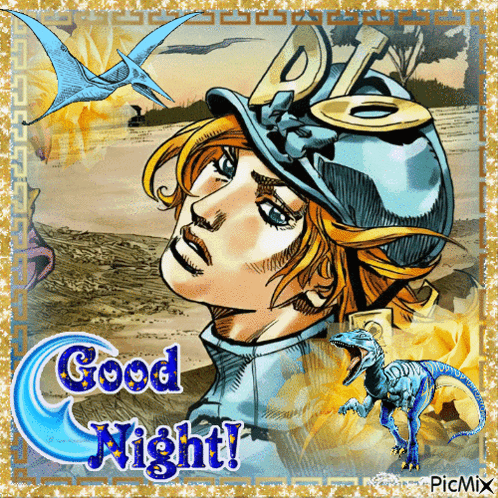 A Picture Of A Man And Dinosaurs With The Words Good Night On It GIF