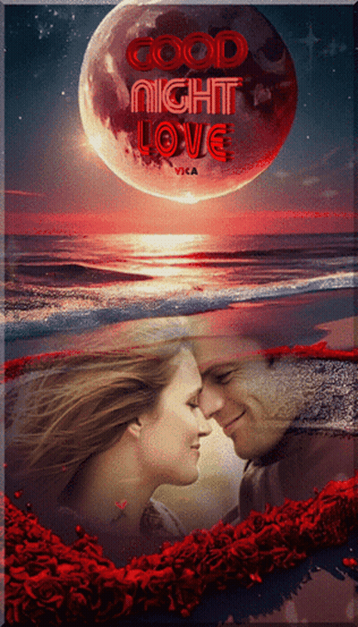 A Picture Of A Man And Woman Kissing With The Words Good Night Love On The Bottom GIF