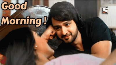 A Picture Of A Man And Woman With The Words " Good Morning " On The Bottom GIF