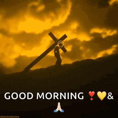 A Picture Of A Man Carrying A Cross With The Words Good Morning GIF