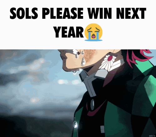 A Picture Of A Man Crying With The Words " Sols Please Win Next Year " Above Him GIF