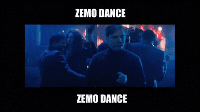 A Picture Of A Man Dancing With The Words Zemo Dance Above Him GIF
