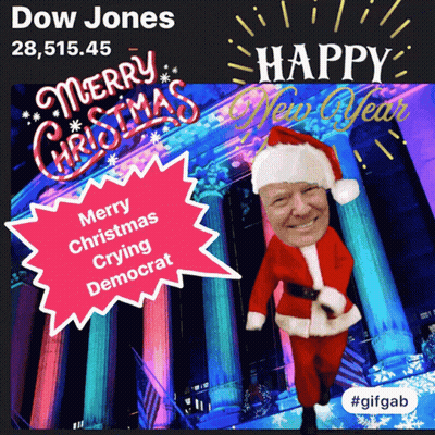 A Picture Of A Man Dressed As Santa Claus With The Words Merry Christmas Crying Democrat GIF