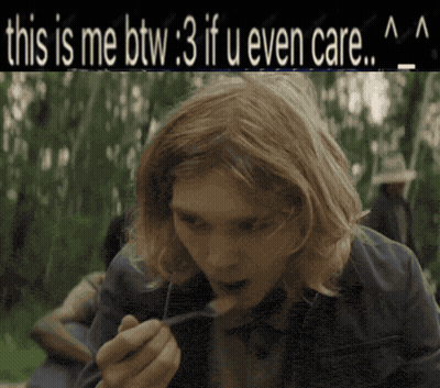 A Picture Of A Man Eating With The Caption " This Is Me Btw 3 If U Even Care Aa " GIF
