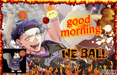 A Picture Of A Man Holding A Basketball With The Words Good Morning We Ball GIF