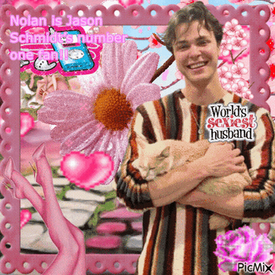 A Picture Of A Man Holding A Cat With The Caption Nolan Is Jason Schmidt 'S Number One Fan GIF